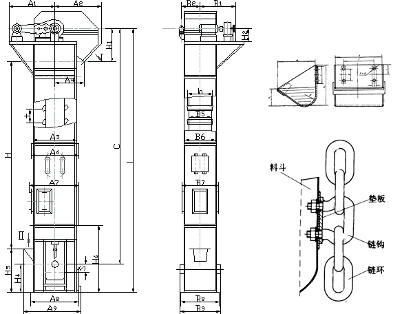 環(huán)鏈式斗式提升機圖紙
